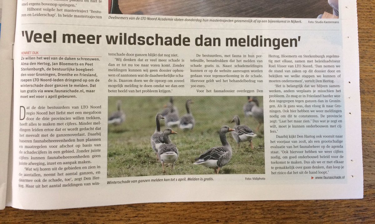 Te veel agrariërs ondervinden faunaschade maar melden dit niet bij faunaschade.nl. Heeft gevolgen voor provinciale beheerplannen!