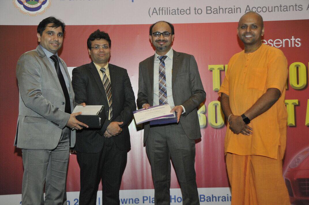 GTBahrain's tweet photo. #BCICAI &amp; GTA purple star award winner for this month - Mr Sandip Rajpopat. Award presented by Shri Gaur Gopal Das. #event #bahrain https://t.co/1blVWBDQS7