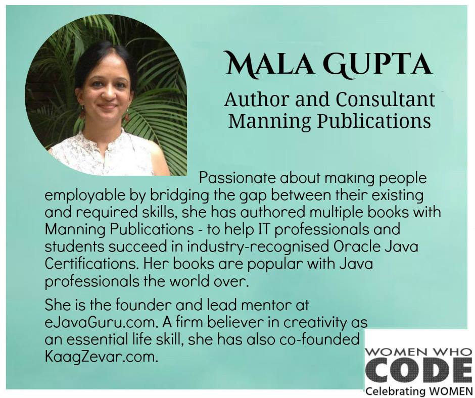 WWCode_Delhi's tweet image. Extremely pleased to have @eMalaGupta from @ManningBooks to grace the panel on 26/03 to Celebrate Women ! Go #WWCode, Join us tomorrow :)