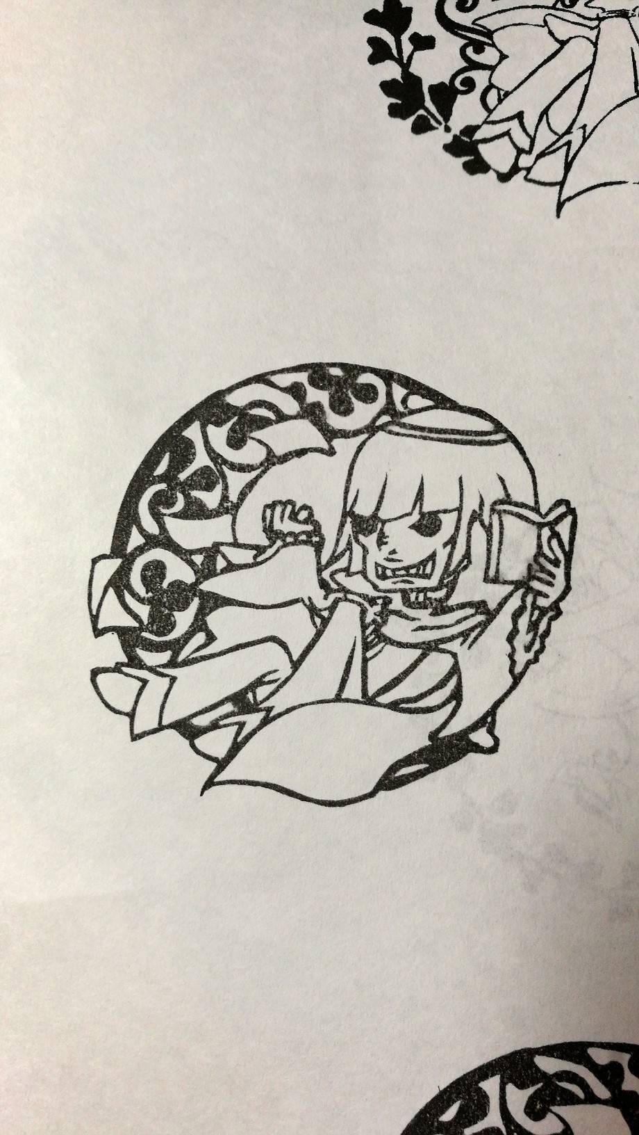 あやめ 久々のハンコ 乙子さんデザインの読書をするペテさんとジュースのイラスト ジュース はまた今度 大きさは４センチほどなので 細かくて疲れたがイラストかわいくて彫ってて楽しかったですｗ T Co Jevvd Twitter