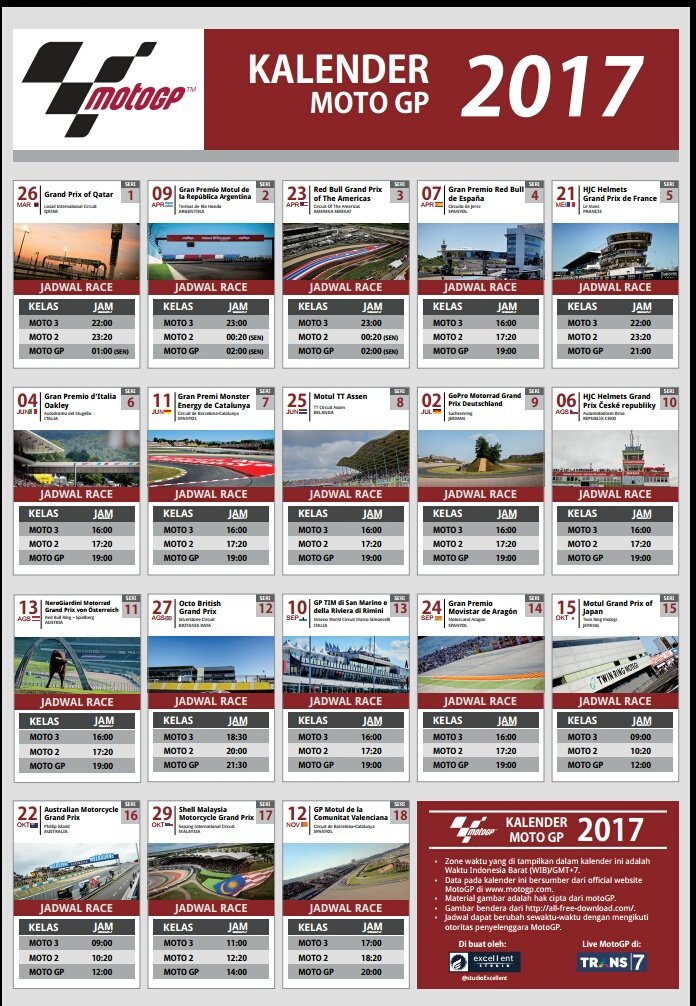 moerhadie46's tweet photo. Kalender MotoGP 2017 by @studioExcellent. Download versi pdf https://t.co/qK6gmGMcUp
@idMotoGP @official_motoGP @MOTOGPT7 @IndMotogp https://t.co/8Wm5hoRdh2