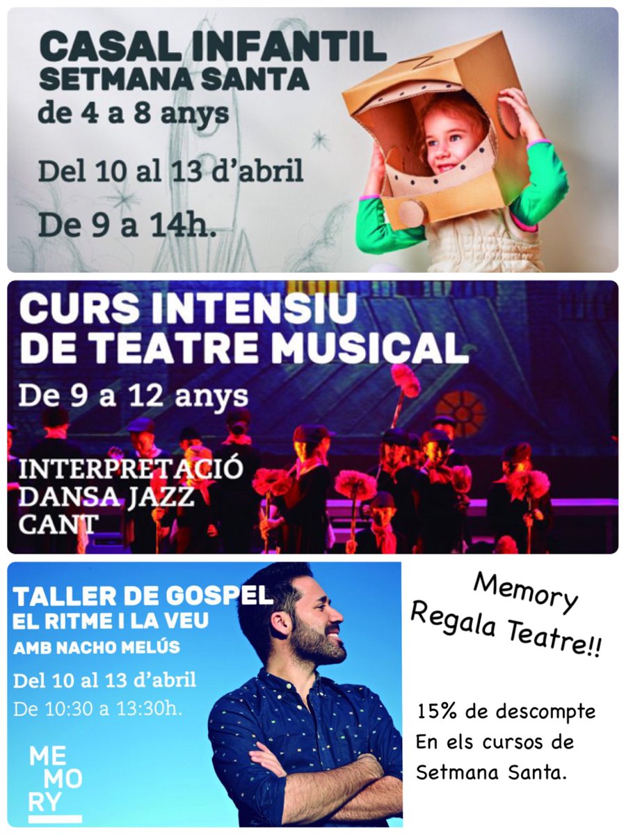 DIA MUNDIAL DEL TEATRE, apunta´t qualsevol dels nostres cursos de Setmana Santa, gaudiràs d'un 15% de descompte. Únicament, el dilluns 27/3.