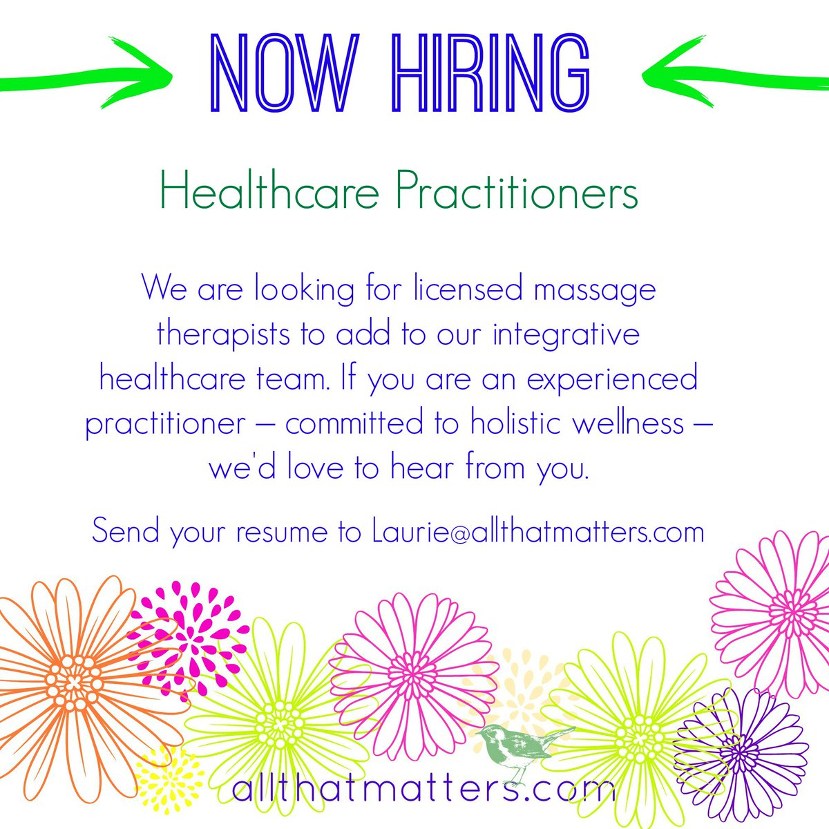 ATMYogaCenter's tweet photo. Hey folks... we're hiring! If you know any healthcare practitioners in the area, contact laurie@allthatmatters.com https://t.co/sDnNLhpDec