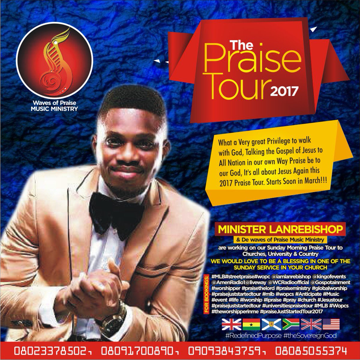 UOlushola's tweet photo. #PraiseTour2017 by @iamlanreBishop For Booking Contact 08023378502, 08091700890, 09093843759 or check fliers for details https://t.co/Dkau613iUw