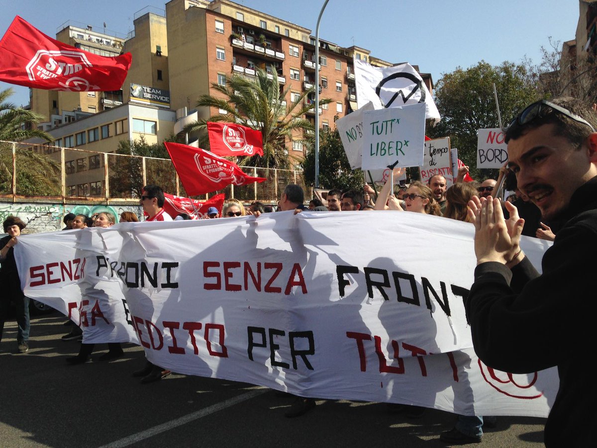 Da Garbatella partito primo corteo che si dirige verso il concentramento a Porta S.Paolo #25MarzoStopUE #25marzo