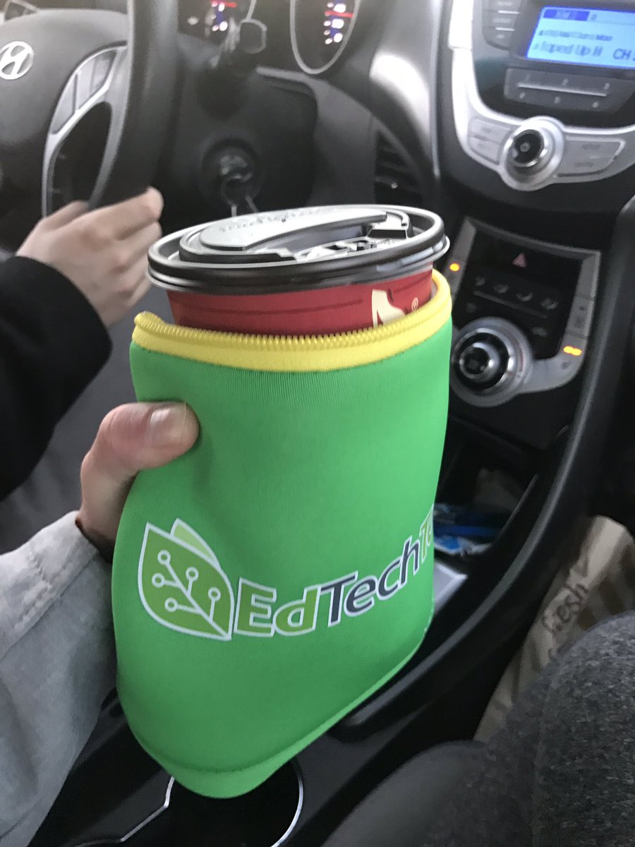 AlishaReil's tweet photo. On my way to another day at the Lethbridge #googlesummit ! Ready to start the day energized with my new #edtechteam coozie! #gafe https://t.co/KUHOJIolda