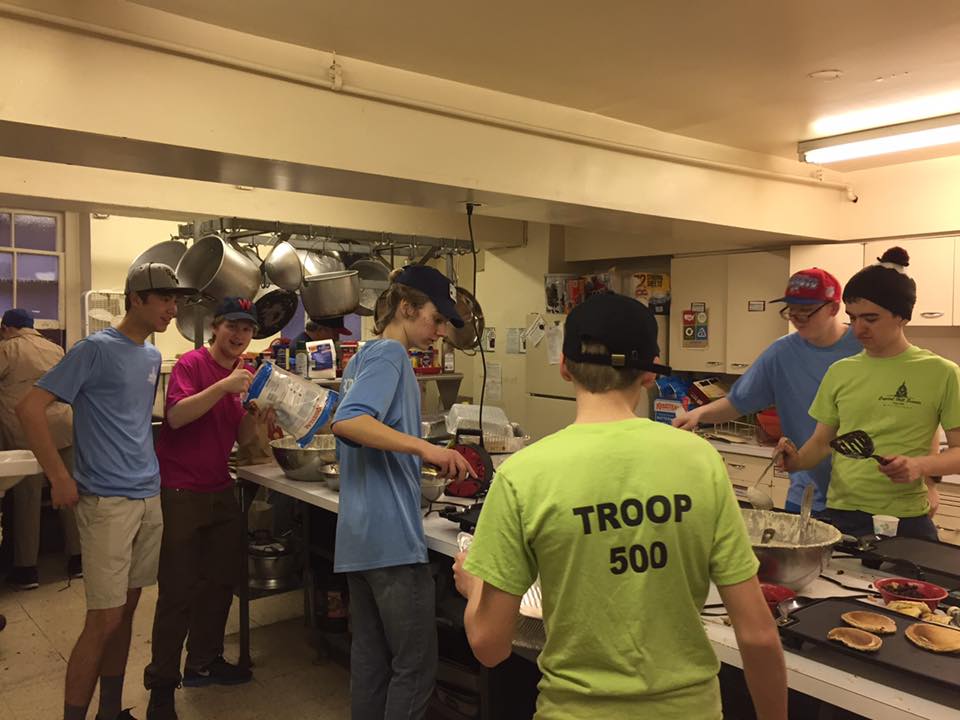 DC_Troop500's tweet photo. Our boys are busy making pancakes, bacon, and sausage for the Pancake Feast happening until noon @CapHillPres  201 4th St SE @delvoss https://t.co/XbrI3y42jm