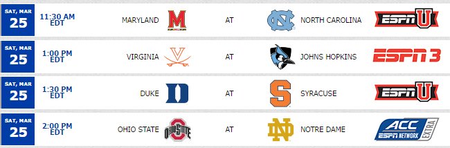 Another big #ACCMLAX Saturday ... Look at what's on tap.
