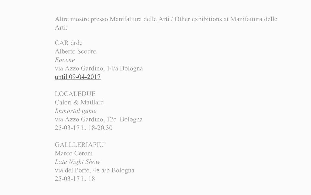 P420gallery's tweet image. Oggi, oltre a #GorgonaPostgorgona in @MDA_Bologna inaugura:
#localedue - #CARdrde - @GALLLERIAPIU 
Vi aspettiamo dalle 18.00 ;)