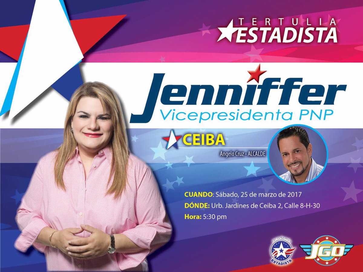 KarimdvG's tweet photo. ¡HOY! Todos junto a nuestra #ComisionadaResidente y #VPPNP @Jenniffer2012 en #TertuliaEstadista @ 5:00PM #Ceiba #AngeloCruz #Estadidad https://t.co/vN119dqpfM