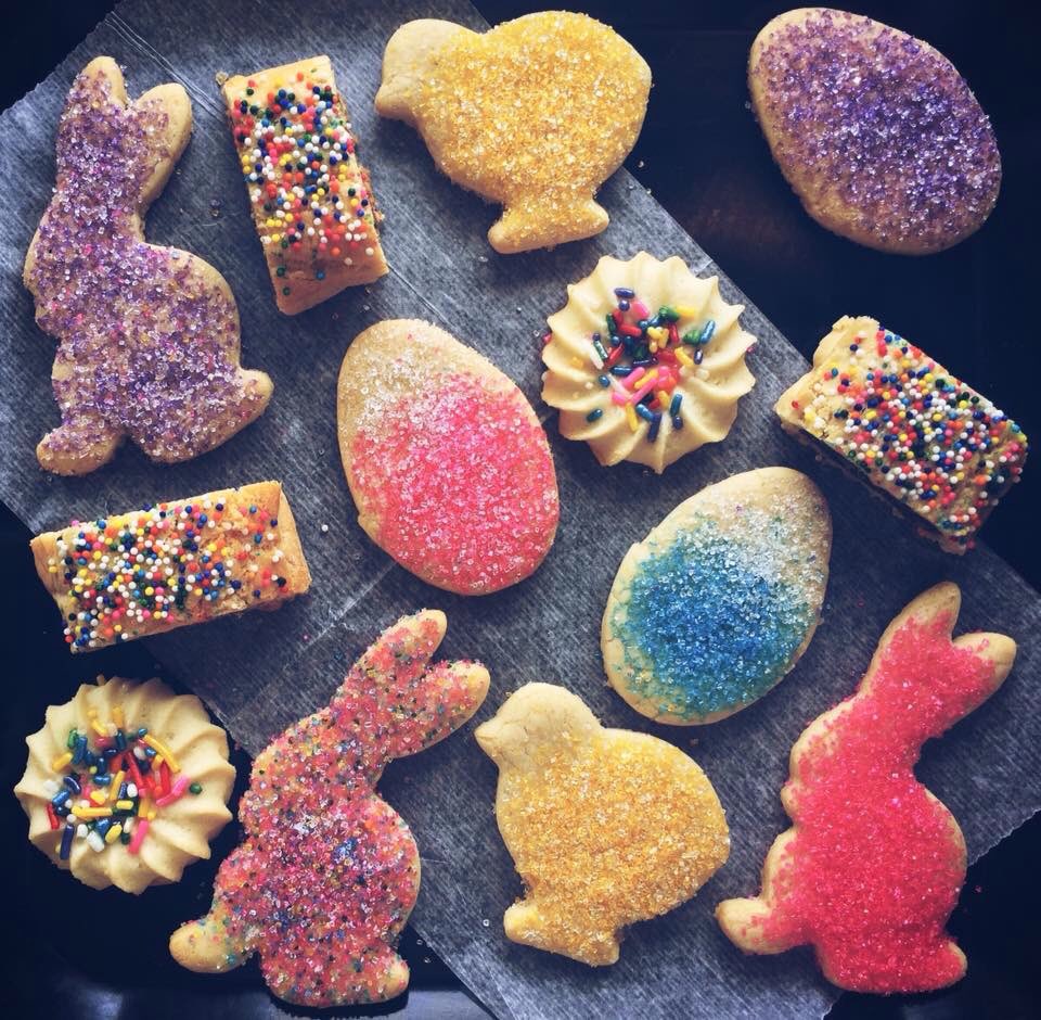 Bunnies, chicks, and eggs! 🐰🐥🌷 Spring is here! Stop by and pick up some cute, colorful cookies.