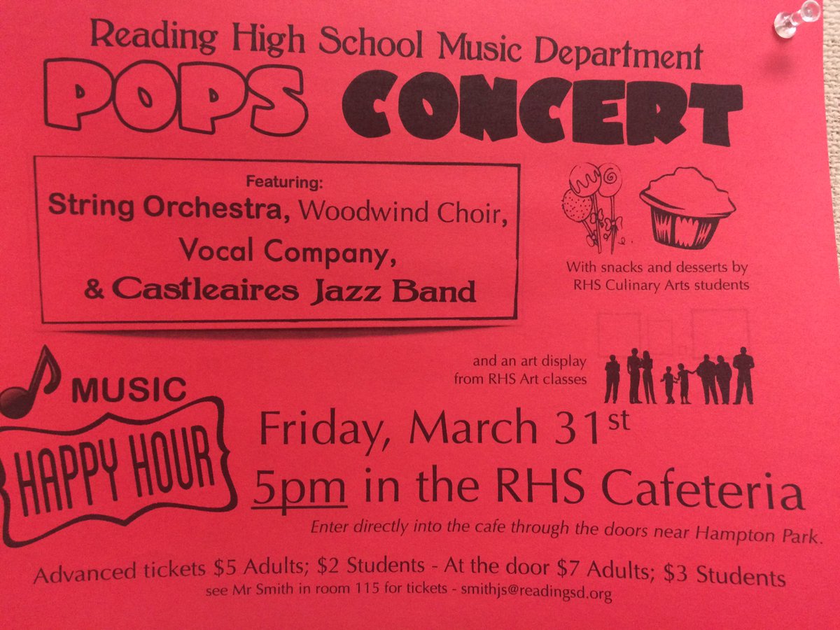 RedKnightMusic's tweet photo. With snacks &amp; artwork from our students to wonderful music! This is a POPS concert you don't want to miss! Come 3/31 for music happy hour! https://t.co/YaIbMB4rHn