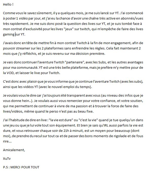 XuTvOfficiel's tweet image. Voilà un petit message pour mes poulets (subs ou non) , et pour ma commu qui me soutient chaque jour. MERCI