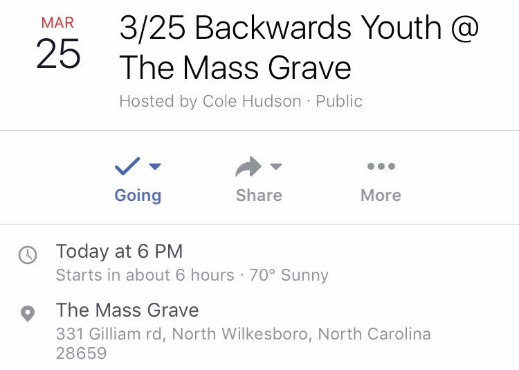 BackwardsYouth's tweet photo. Tonight at the Mass Grave in North Wilkesboro. Come hang and beat ass to our homies in Trudge. https://t.co/YaBm0Td1A5