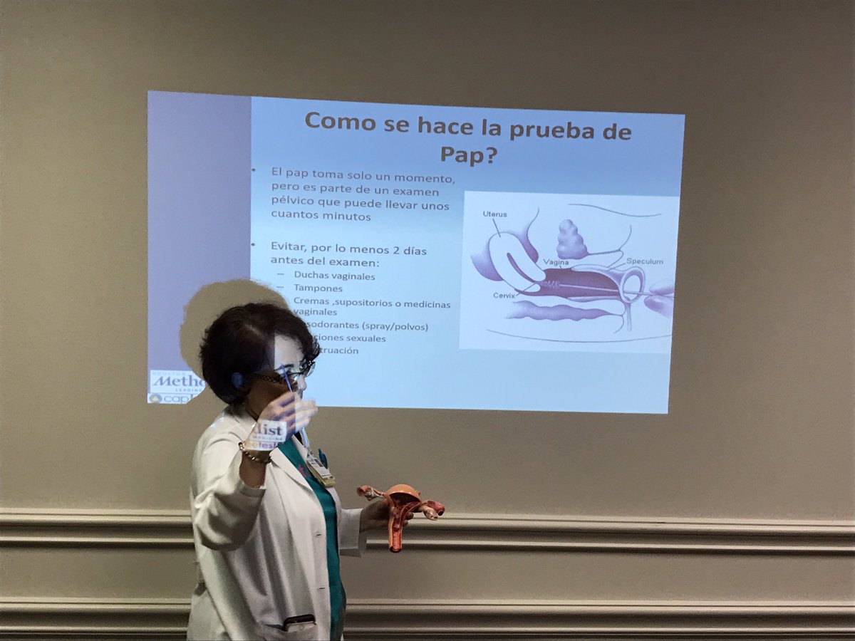 Dr Chevez-Barrios explaining the Pap test as patients wait for their same-day results #seetesttreat