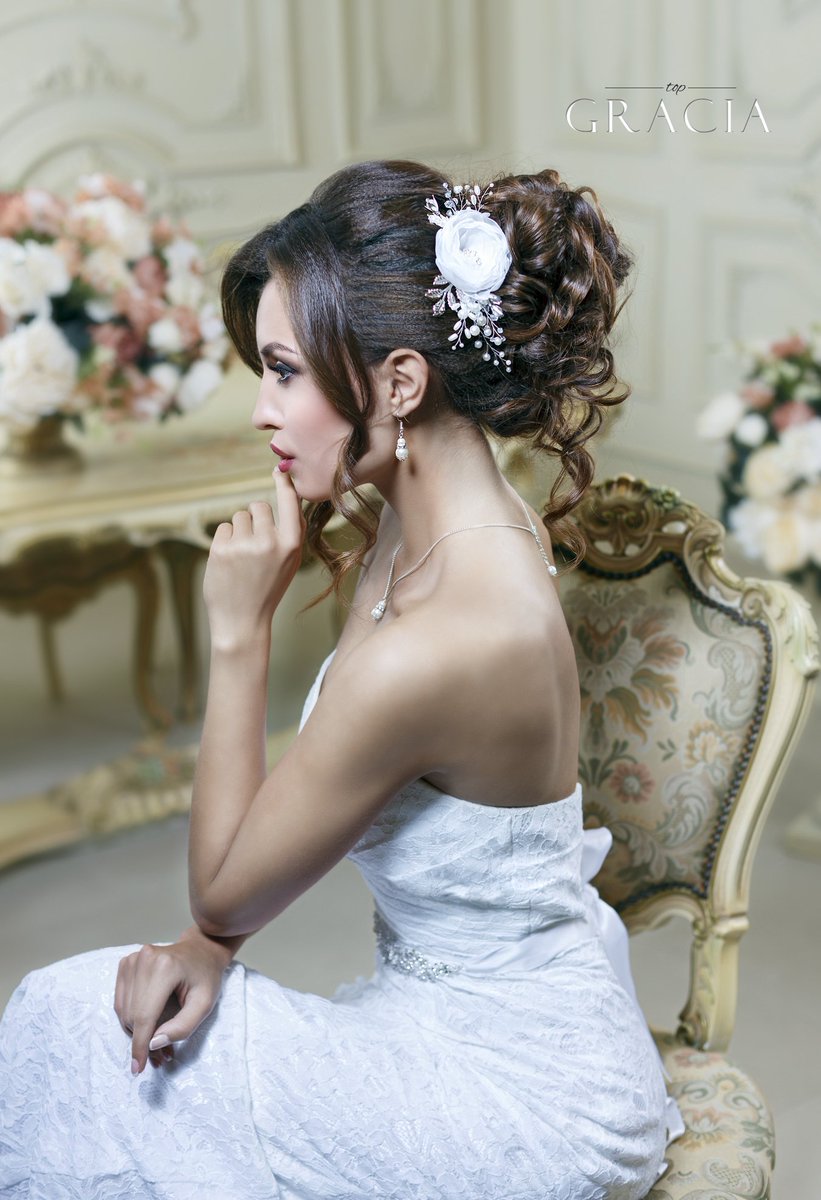 Champagne or white bridal hair flower is entirely handmade. etsy.com/listing/223607…
