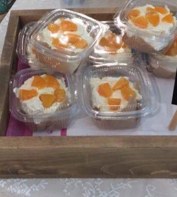 TeaByChatterbox's tweet photo. Individual portions of pavlova topped with fresh cream and fruit! Perfect treat anytime of the day #strawberry #peach #kiwi #orange https://t.co/3Liar4lVmf