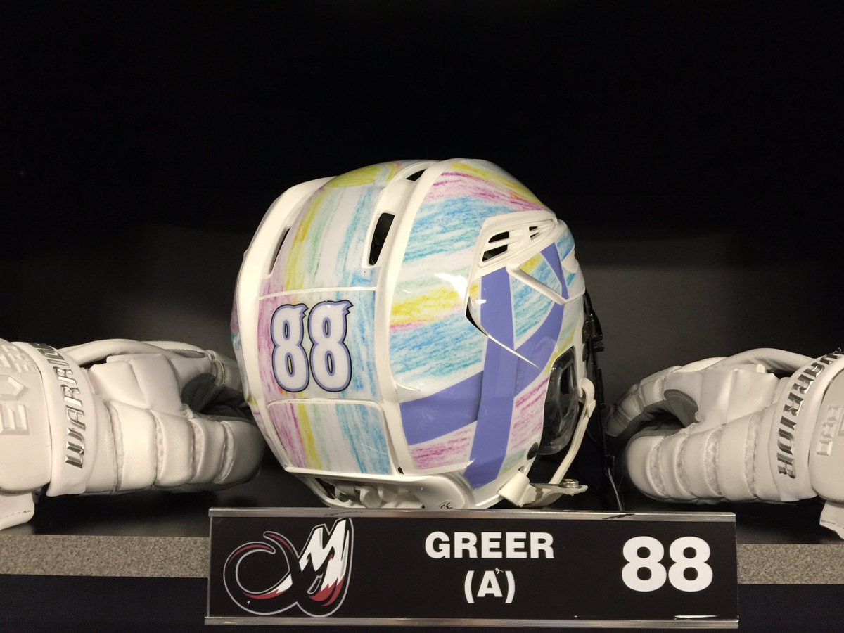 Honored to wear these helmets tonight, designed by the kids @ Rocky Mountain Hospital for Children. #LacrosseOutCancer #GoTime @MammothLax