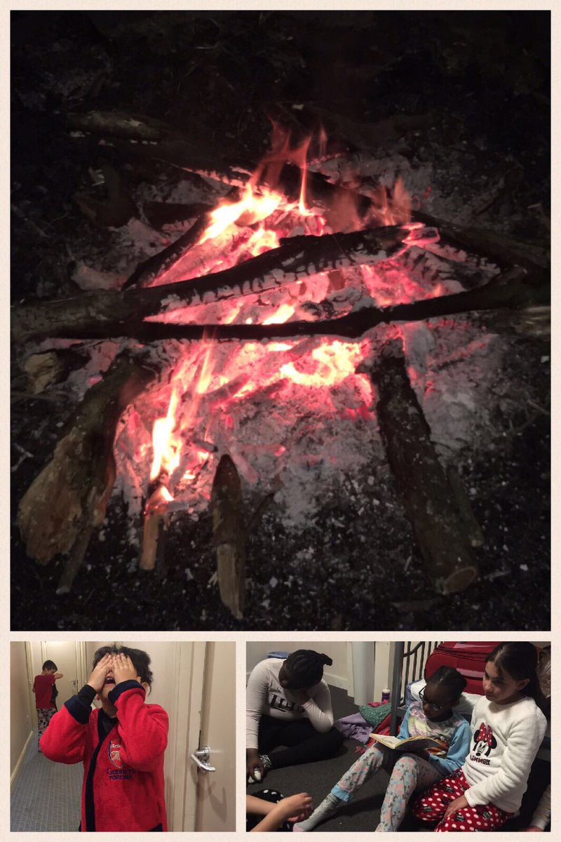 Enjoying a bedtime story and getting ready for bed after this evening's campfire 🔥