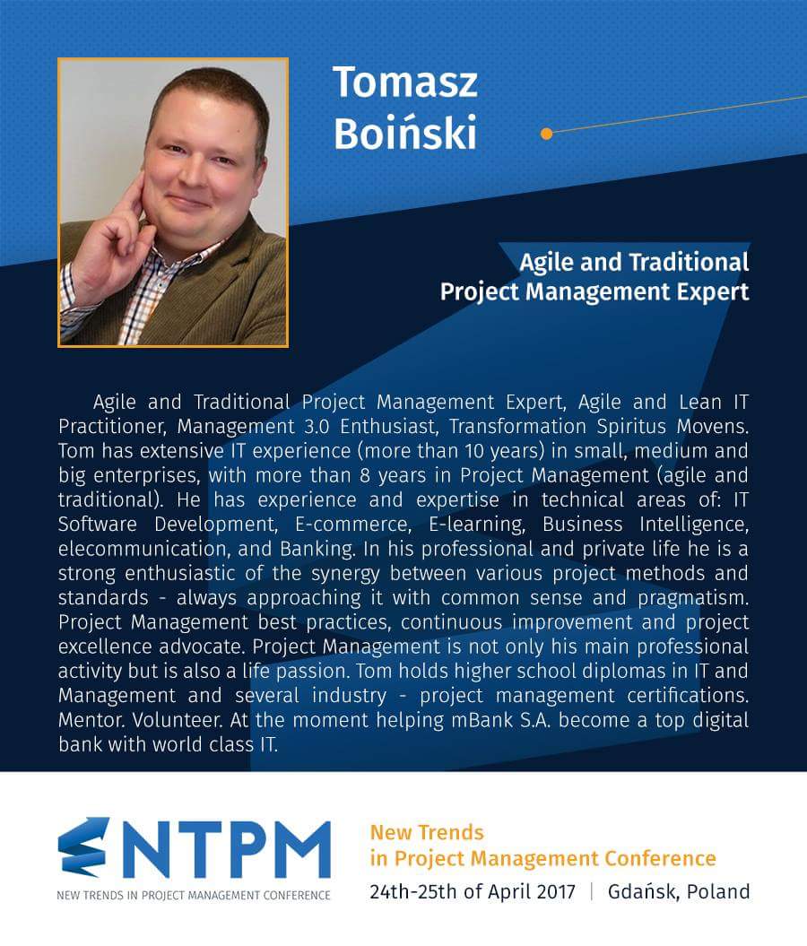 ntpm_poland's tweet photo. @BoinskiT on the NTPM 2017!! Agile vs traditional IT? Come and be a part of this discussion! #NTPM 2017 https://t.co/671r87eppP