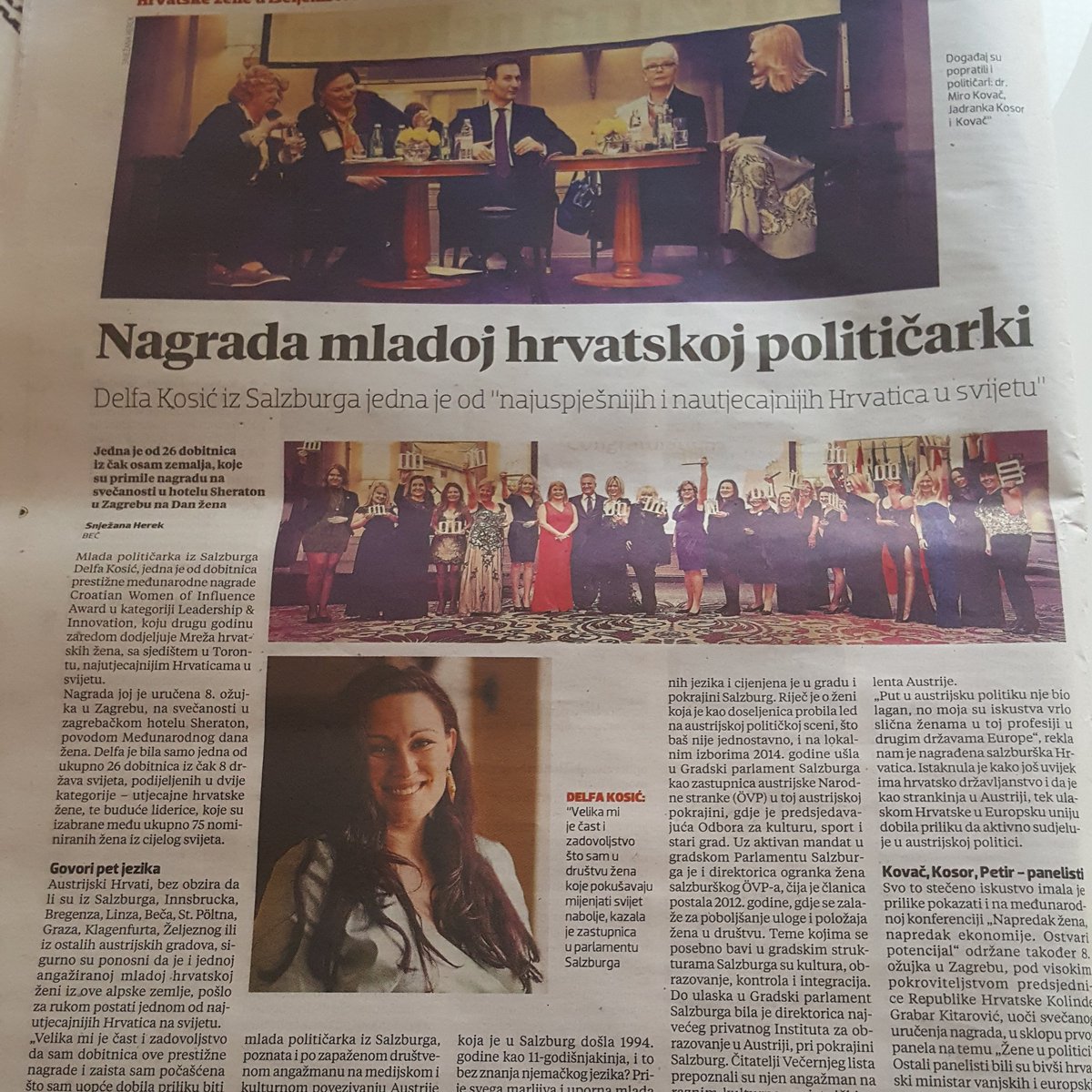 DelfaKosic's tweet photo. Vielen Dank für die Auszeichnung "Croatian Women of Influence 2017" - es freut mich sehr eine von 26 Gewinnerinnen weltweit  zu sein 😊 https://t.co/K7AJmVTMqv