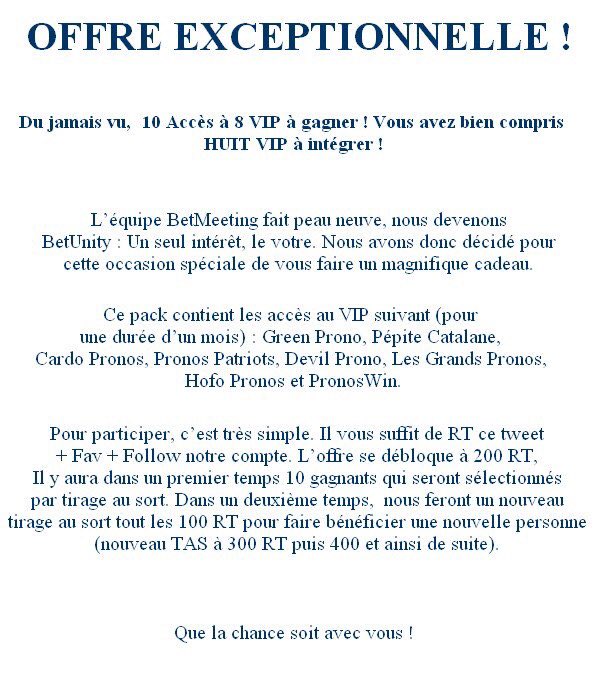 BetUnity_'s tweet image. BM devient BetUnity, pour cela vous pouvez gagner :

⭐️ 10 PACK VIP ⭐️

@BetUnity_
@CardoPronos 
@GreenProno
@PepiteCatalane 
@Hutchy_Prono