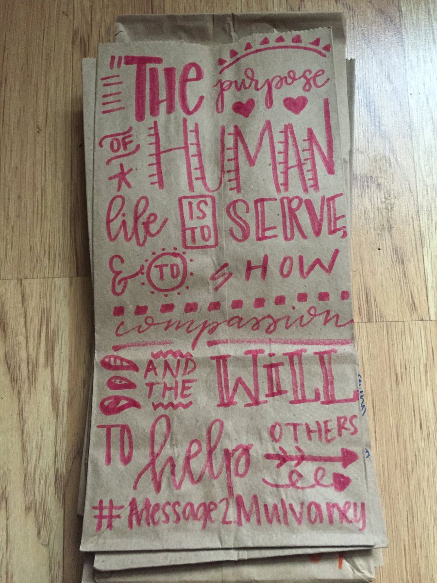 ApplegateJill's tweet photo. .@DCHSMaroons Social Justice students made 90 brown bags for the #Message2Mulvaney campaign! Big TY to @moodagan for organizing!! #DCHScares https://t.co/f1FthDrJDQ