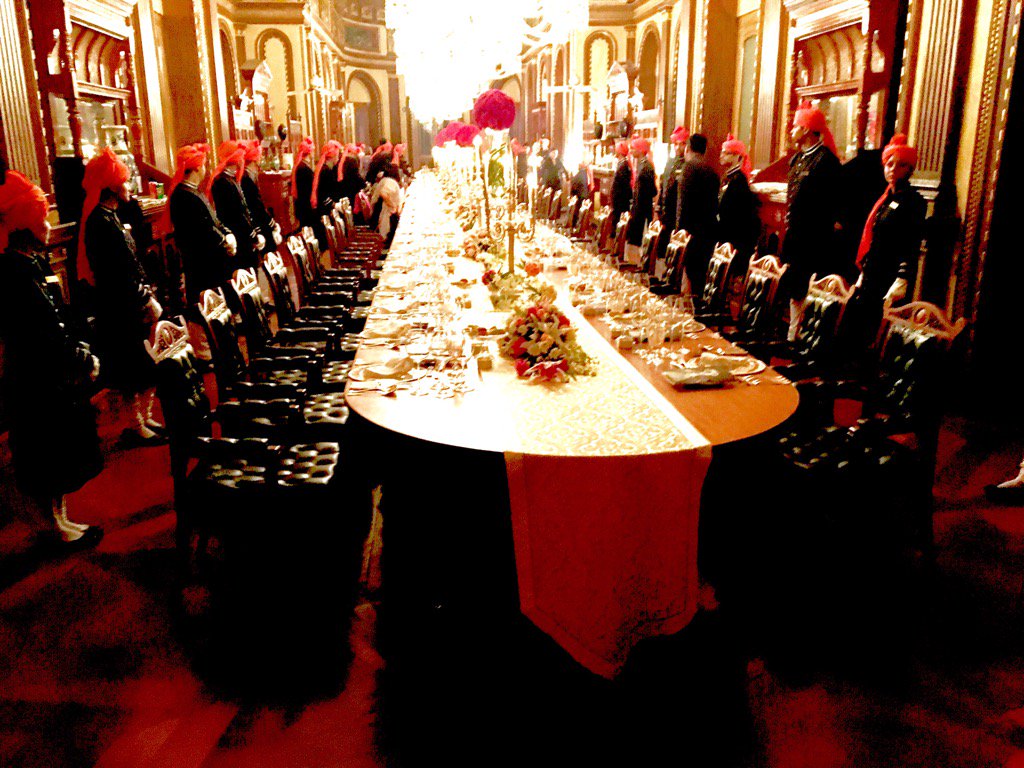 virsanghvi's tweet photo. The fabulous dining table at @TajFalaknuma for Srijith's amazing dinner.Two Michelin stars &amp; it's easy to see why! https://t.co/3sDohSd6lM