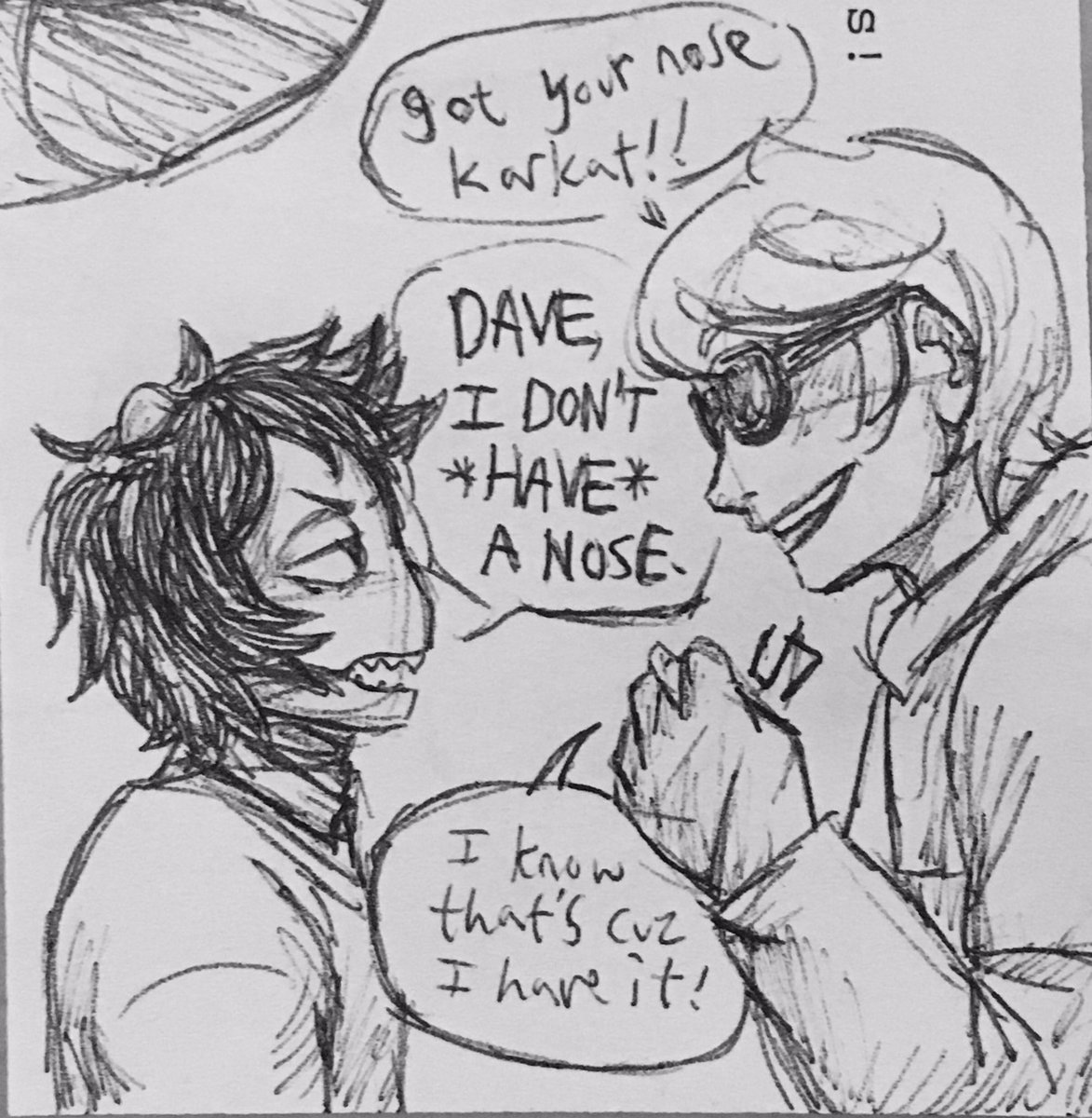 unluckyxse7en's tweet photo. What if trolls didn't have noses? #homestuck #betatroll #betakid #davekat #davestrider #karkatvantas #daily #fanart https://t.co/7sZzgtj9Y7