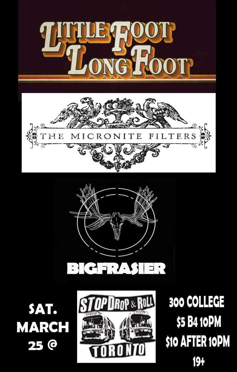 Catch <a href="/feettweets/">LittleFoot LongFoot</a> <a href="/crazymfs/">Micronite Filters</a> <a href="/BigFrasier/">Big Frasier</a> TONIGHT @ <a href="/stopdroprollto/">Stop, Drop & Roll!</a> #Toronto

#Ontario #music #livemusic #Canada #event #concert #rockandroll