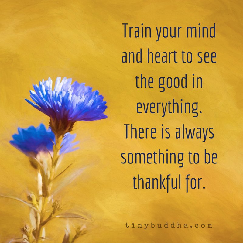 tinybuddha's tweet image. Train your mind and heart to see the good in everything. There is always something to be thankful for.