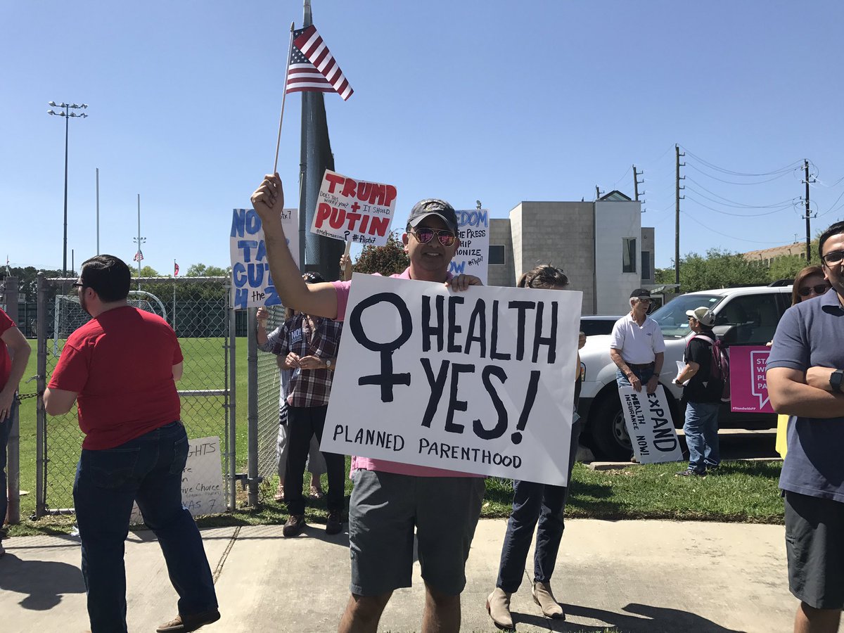kmccormick's tweet photo. Stinging protest signs today @CongCulberson's #townhall. https://t.co/4d9kwryb90