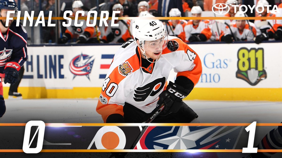 #Flyers fall to the Blue Jackets, 1-0. #PHIvsCBJ  Back at it tomorrow in Pittsburgh, 7pm. https://t.co/HIhL4Uc0UG