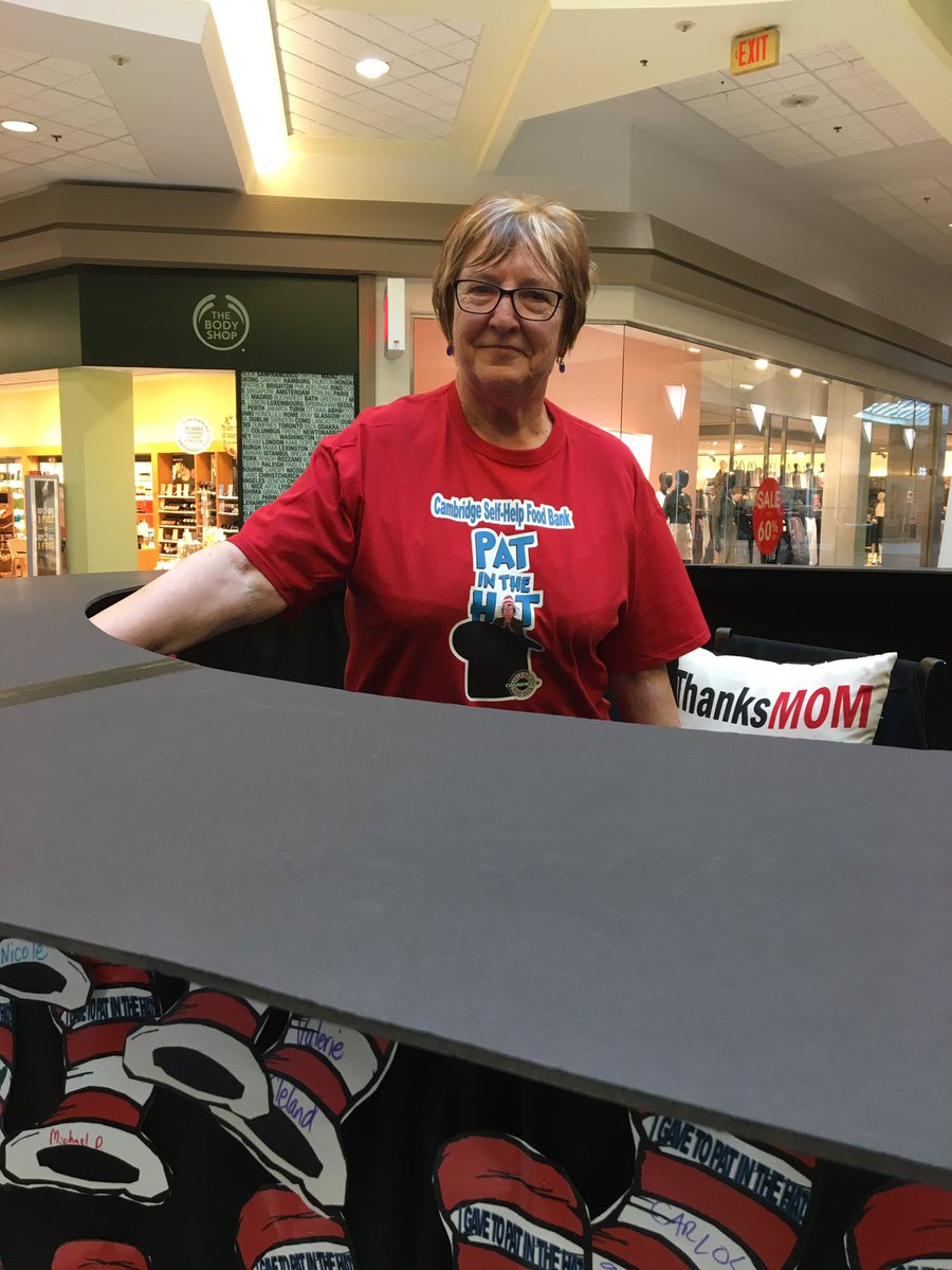 lisadrewradio's tweet photo. Help #PatInTheHat help @CambFoodBank raise funds for their warehouse. She is in the hat @CambCentre until 6pm. Councillor Reid dropped by. https://t.co/bd044alz4M