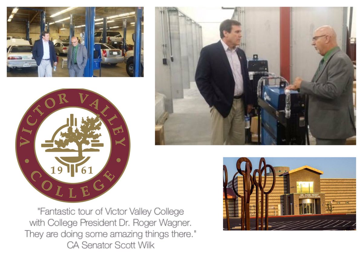 vvcedu's tweet photo. "Fantastic tour of Victor Valley College w President Dr. Roger Wagner. They are doing some amazing things there." CA Senator Scott Wilk. https://t.co/HM6cN6ncRj