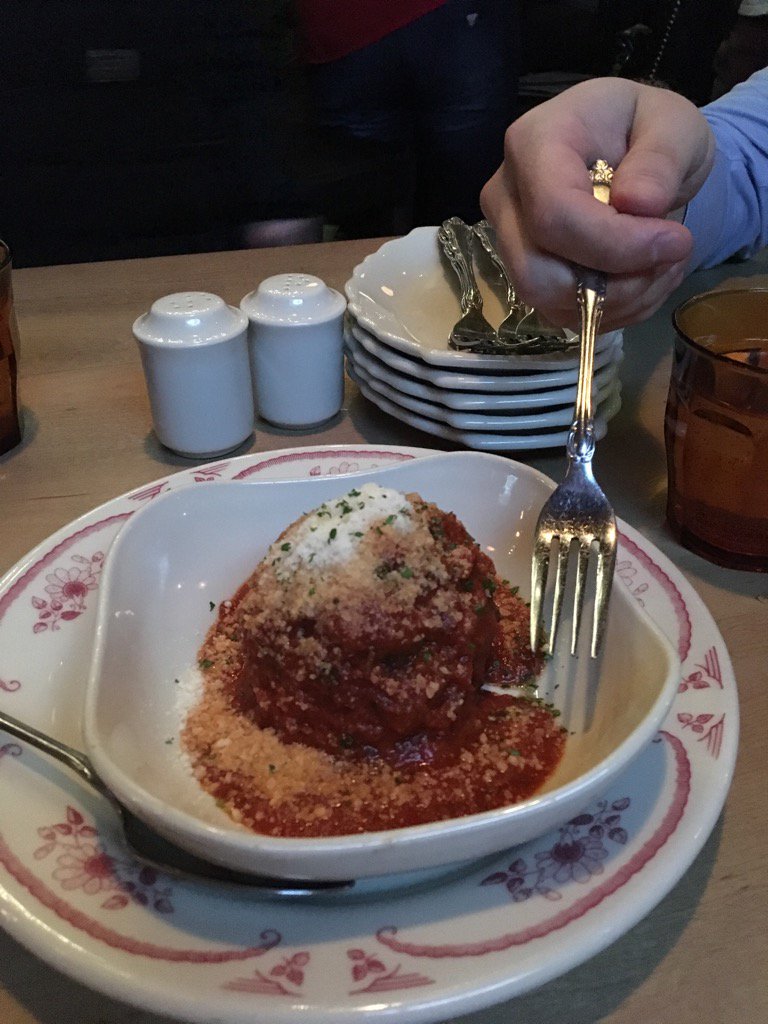 cubbiephil's tweet photo. $12 meatball, way more egregious than the Pulp Fiction $5 milkshake. Upscale bar food has jumped the 🦈. #AFB #MFFW https://t.co/oK7qSMh3a3