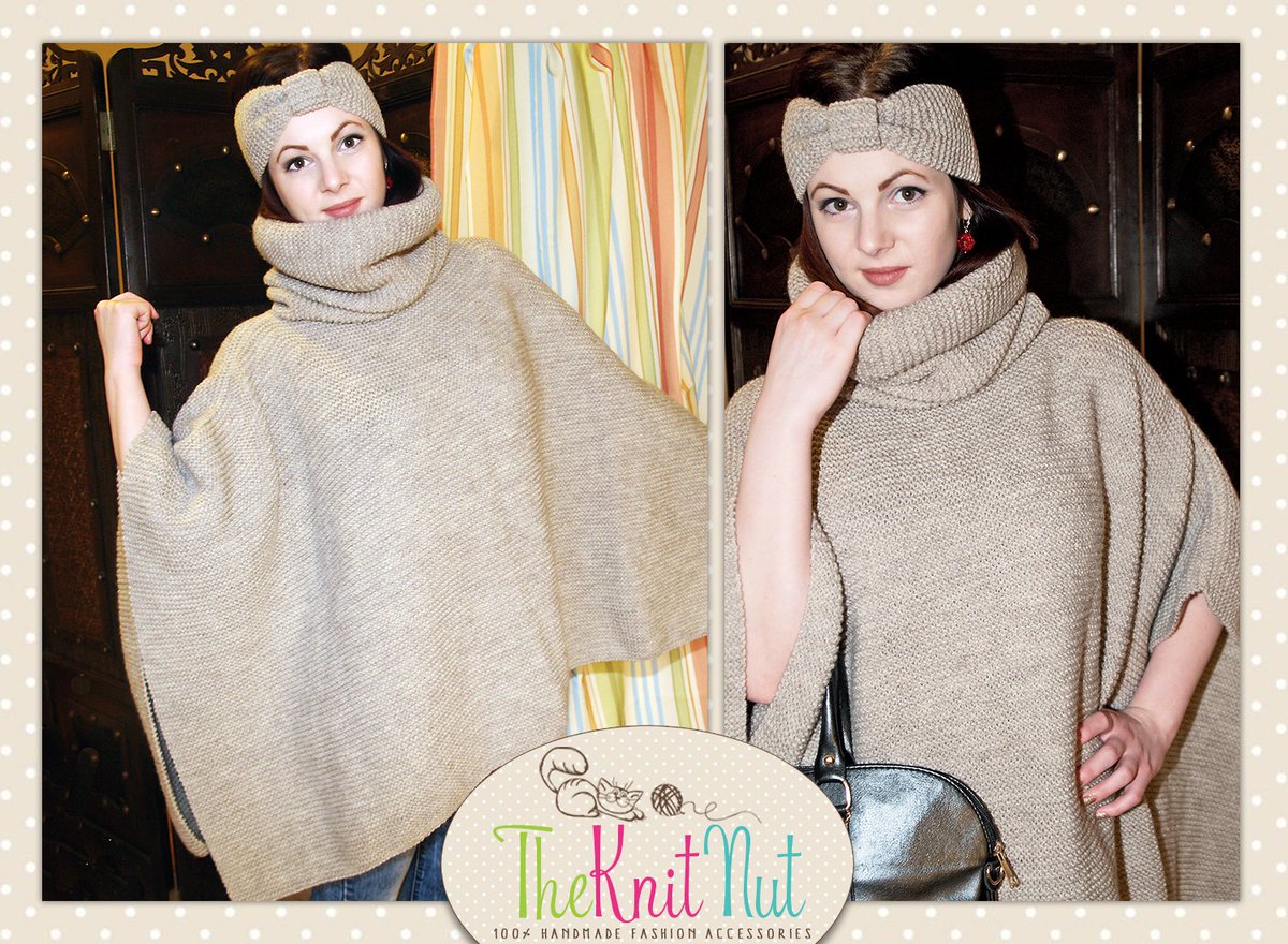 TheKnitNut's tweet photo. A must have piece for spring time. Hand-knitted wool spring poncho with a free matching turban headband. https://t.co/TGldDvP9w5 https://t.co/QBUsEKYauf