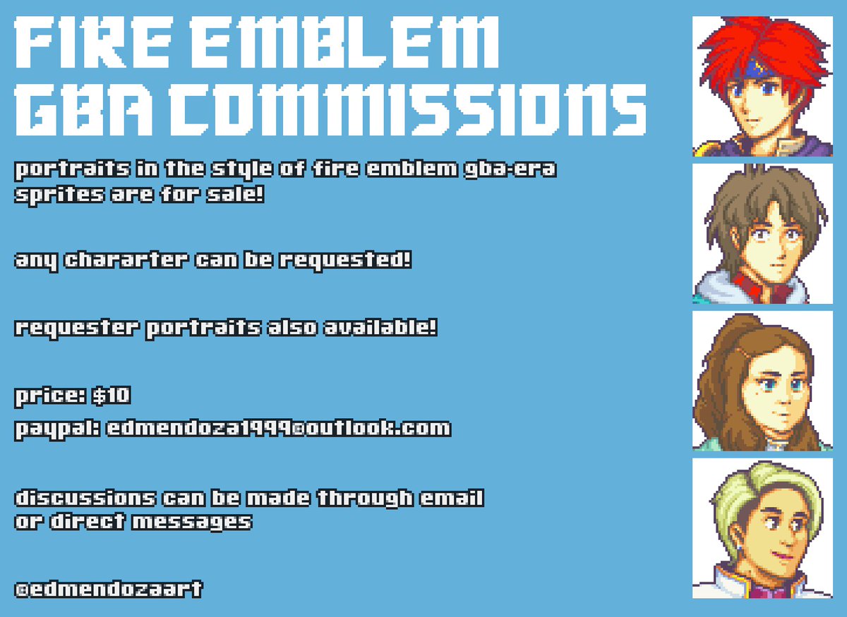 Ed Mendoza Hi Im Selling Fe Gba Sprite Commissions They Can Be Of Fictional Characters Or Of Yourself Or Whoever More Examples In The Replies T Co Qna0moocx9