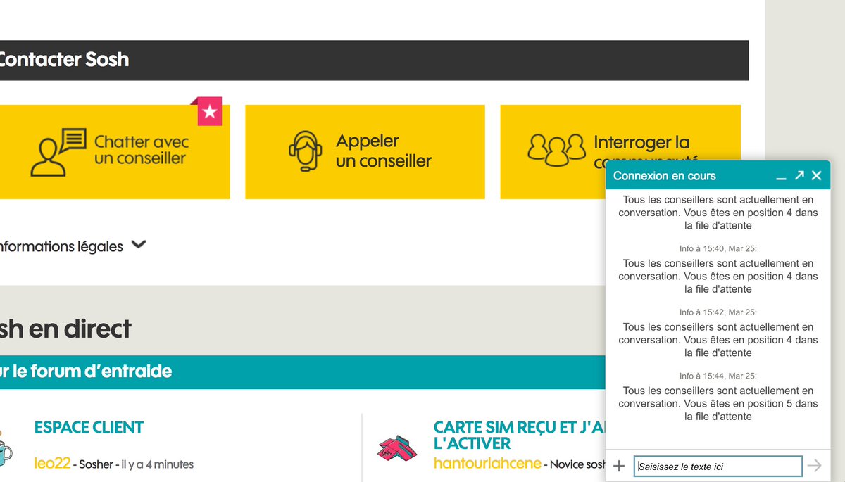 olgatelecom's tweet photo. @Sosh_fr se faire doubler dans une file d'attente virtuelle ? #SAVBancal #SAVnul Impossible de contact conseiller de toute l'après-midi. https://t.co/EHwLOQj7sg