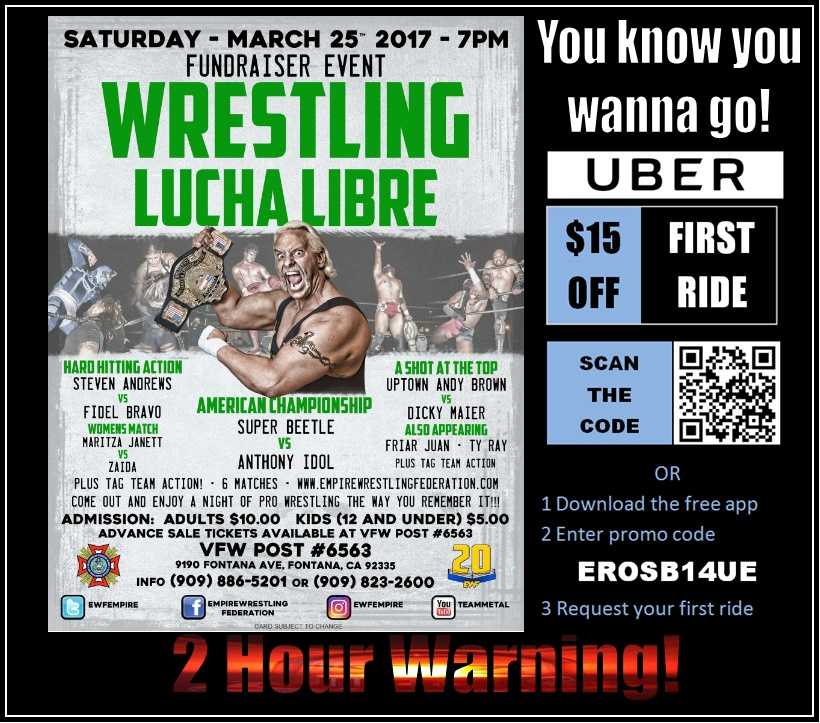 uberlikeaboss's tweet photo. Promo Code: https://t.co/cnikCSyacv

@RealSuperBeetle #EWF #Love#Wrestling #LuchaLibre #909 #Events #Uber #Pormo #Code 
#UberLikeABoss https://t.co/1P99wV8Mzf