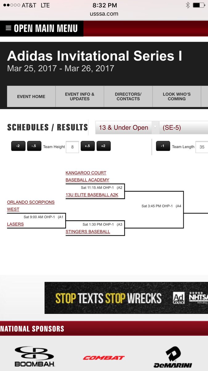 13u Elite Baseball Sunday schedule..