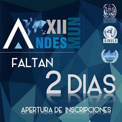 ANDESMUN's tweet photo. ¿Cuando comienzan las inscripciones para la décimo segunda edición del #ANDESMUN ? ¡FALTAN 2 DIAS!
#XIIANDESMUN #SomosAJNULA https://t.co/GM91qooIKj