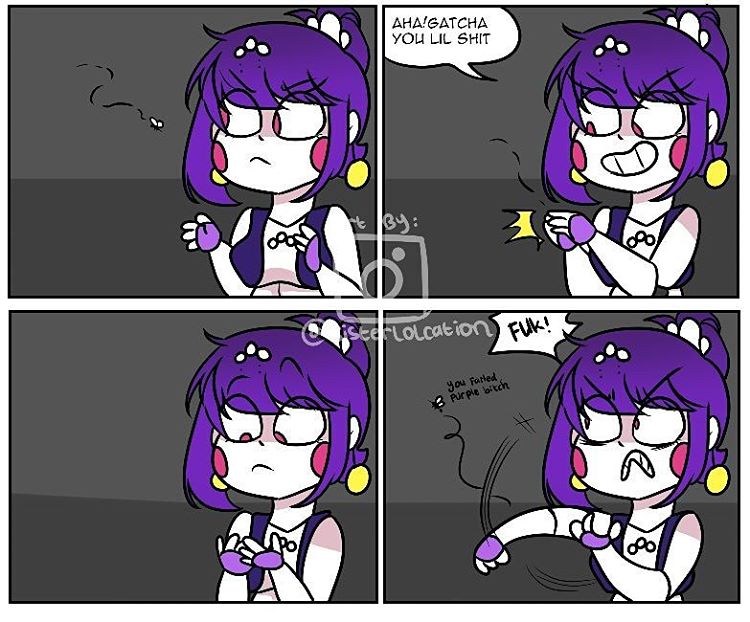 Ballora0's tweet image. Grr.... *catchs fly* AHA! GATCHA YOU LIL SHIT! *finds out didn't catch the fly* ?!?!
"Fly:you farted purple bitch"
FUK!