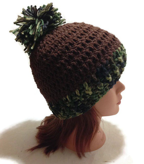 #Camouflage Hat Unisex #Winter Beanie Poof Ball by AddSomeStitches etsy.me/1REYSPZ #EpicOnEtsy #Fashion