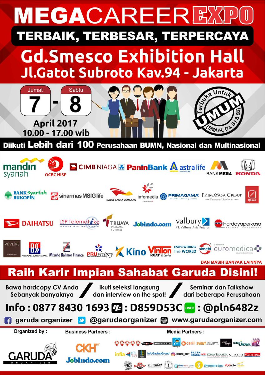 #BursaKarir 7 -8 April 2017 di Smesco JakSel
#karirexpo #eventJakarta #lokerJakarta #KarirJakarta 
instagram.com/p/BSA_iaxgodv