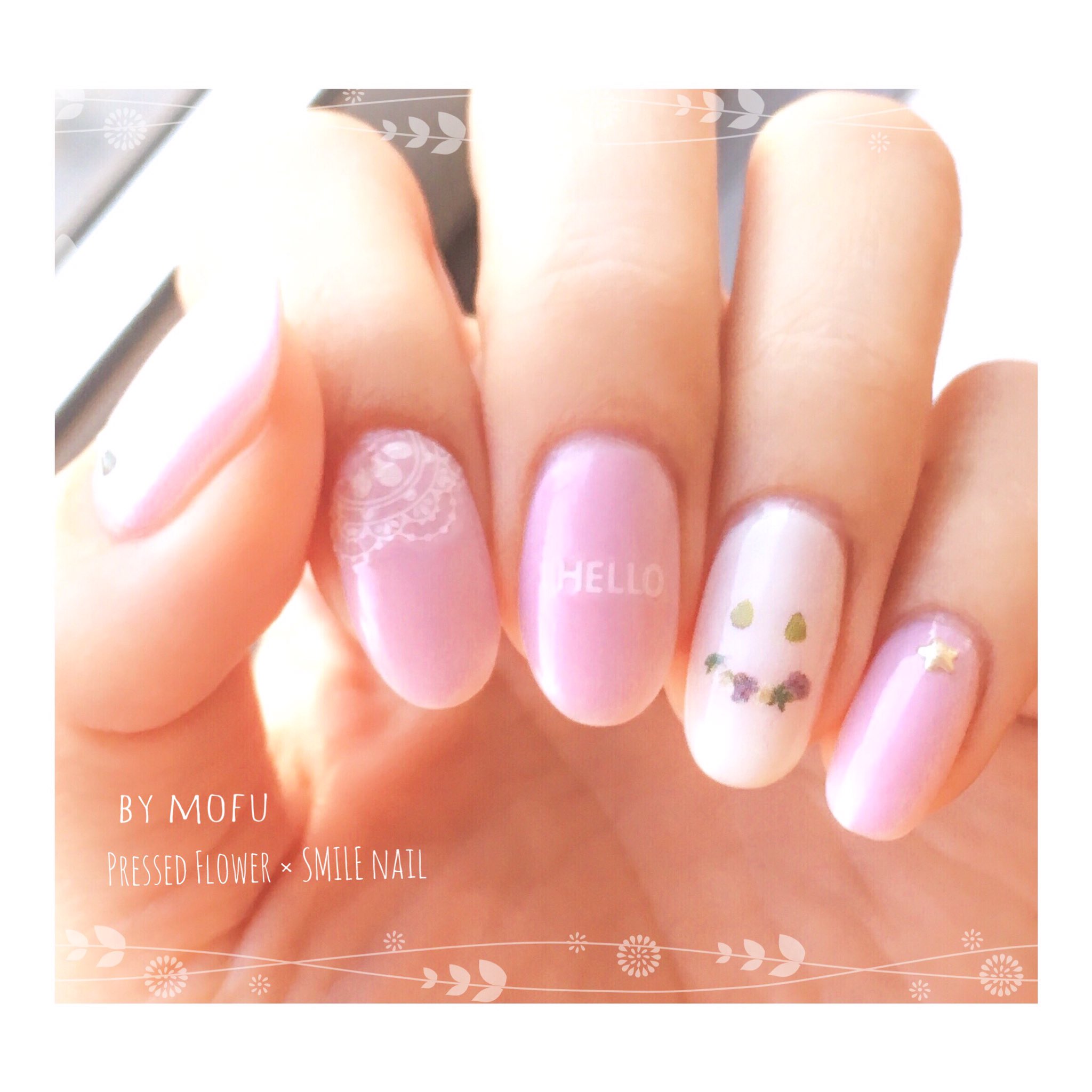 もふnail No Twitter しずくネイルシールで押し花 スマイルネイル しずくネイルシール 3弾で1番人気の押し花 を初使用 花輪をカットして口に 葉っぱを目にしてスマイルができました ミ ミ ラベンダーカラーで春ネイル仕様 親指はクローバーを斜めにカット