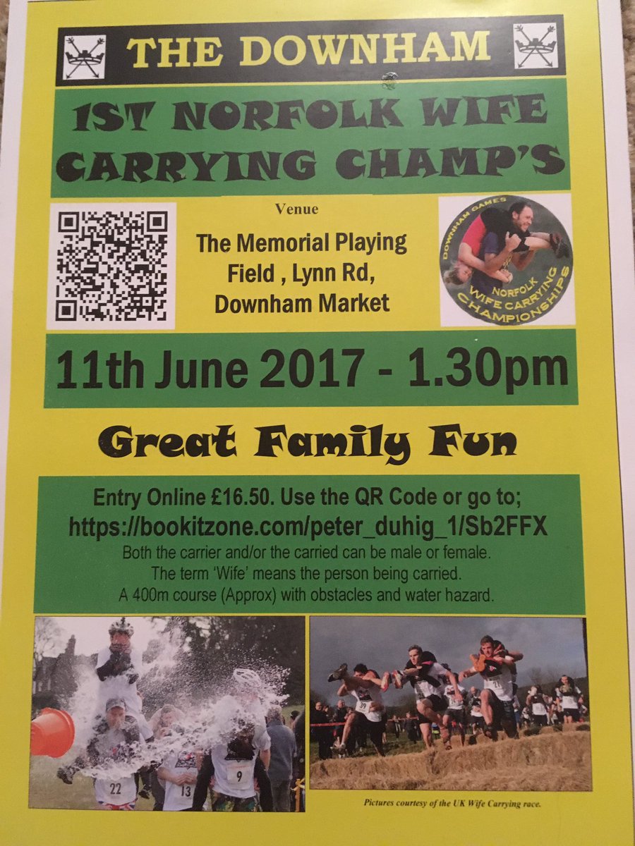 DownhamGames's tweet photo. First ever Wife Carrying Championship comes to Norfolk. 11th June @DownhamGames https://t.co/ut0e3aDnZq