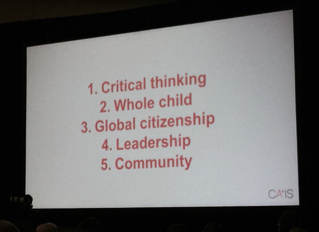 Myke_Healy's tweet image. The 5 top values held by CAIS schools as shared by @AMKeeCAIS at #caisNLC