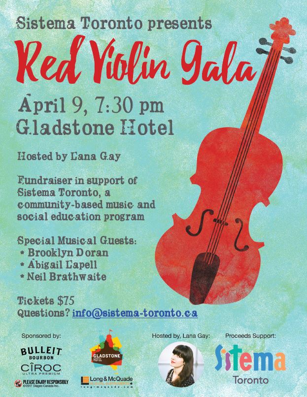 MusicYYZ's tweet photo. Tonight in #TOMusicCity @LanaGay hosts #RedViolin Fundraiser for @SistemaToronto 7.30pm @GladstoneHotel https://t.co/OFlaGUULKj https://t.co/WEZlc3dxS8
