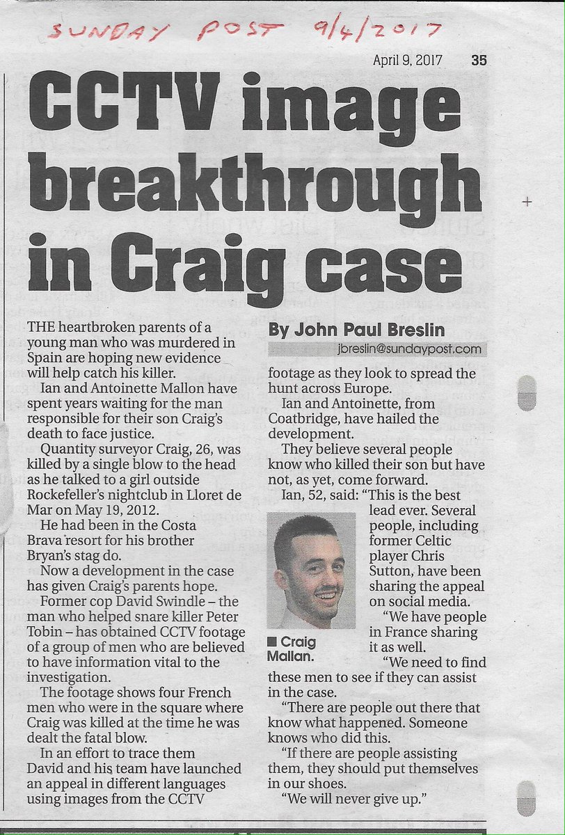 This story in today's Sunday post is about the murder of our son Craig, as Craigs parents can I please ask you all to please retweet,thanks.